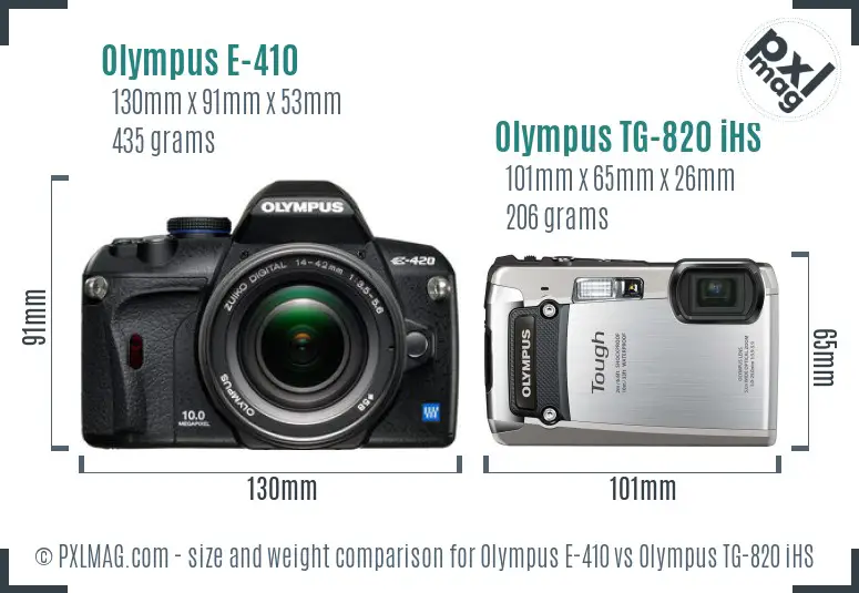 Olympus E-410 vs Olympus TG-820 iHS size comparison