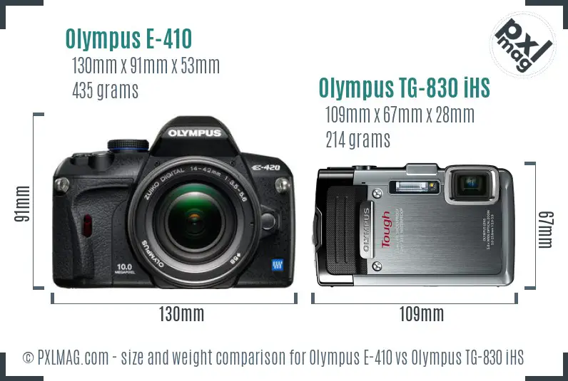 Olympus E-410 vs Olympus TG-830 iHS size comparison