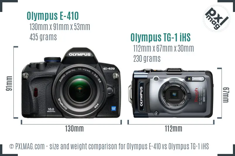 Olympus E-410 vs Olympus TG-1 iHS size comparison