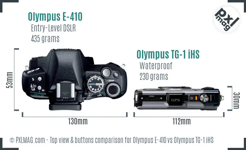 Olympus E-410 vs Olympus TG-1 iHS top view buttons comparison
