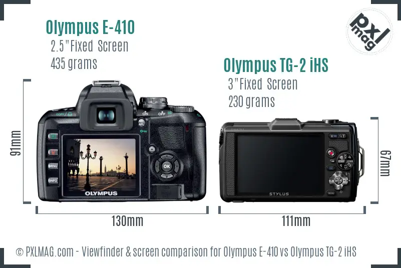 Olympus E-410 vs Olympus TG-2 iHS Screen and Viewfinder comparison