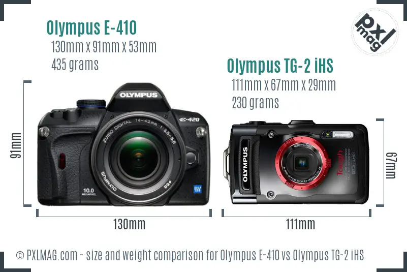 Olympus E-410 vs Olympus TG-2 iHS size comparison