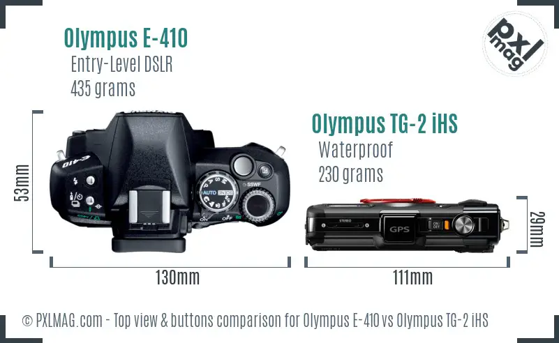 Olympus E-410 vs Olympus TG-2 iHS top view buttons comparison