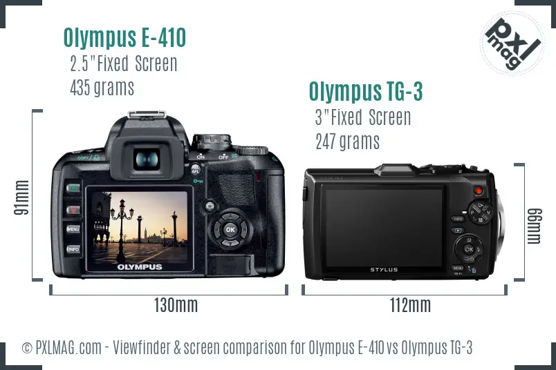 Olympus E-410 vs Olympus TG-3 Screen and Viewfinder comparison
