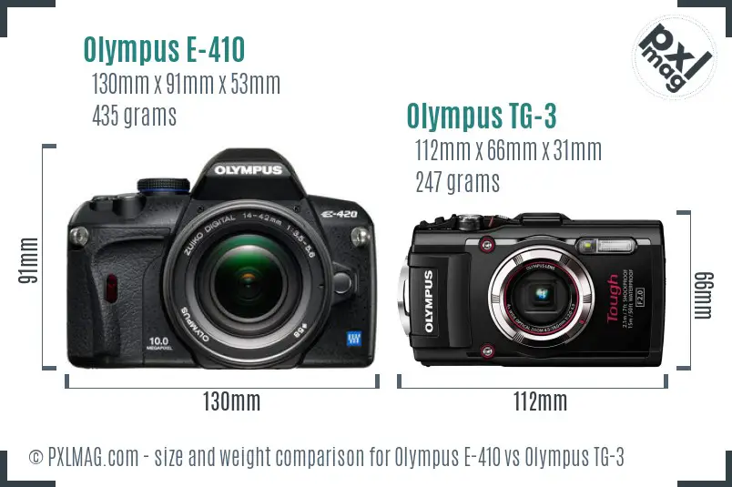 Olympus E-410 vs Olympus TG-3 size comparison