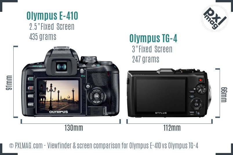 Olympus E-410 vs Olympus TG-4 Screen and Viewfinder comparison