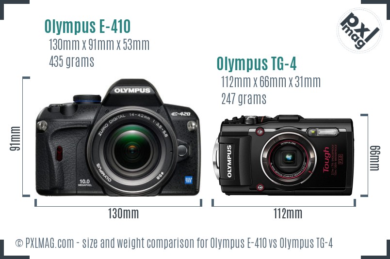 Olympus E-410 vs Olympus TG-4 size comparison