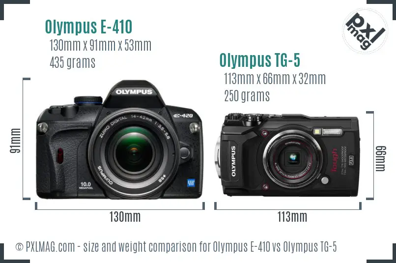 Olympus E-410 vs Olympus TG-5 size comparison