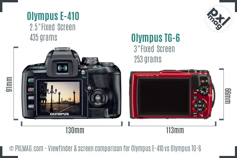 Olympus E-410 vs Olympus TG-6 Screen and Viewfinder comparison