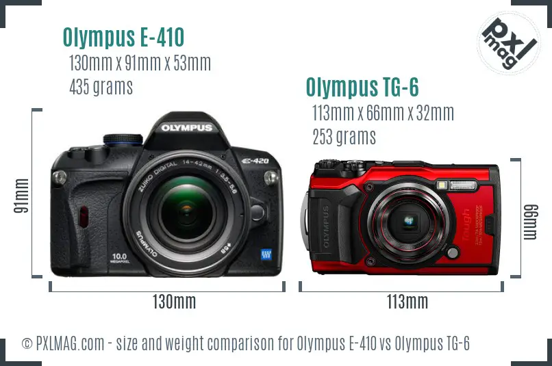Olympus E-410 vs Olympus TG-6 size comparison