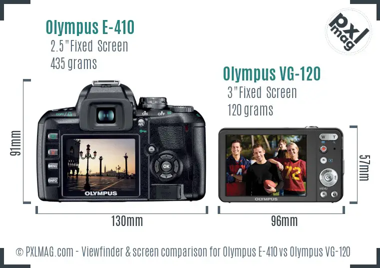 Olympus E-410 vs Olympus VG-120 Screen and Viewfinder comparison