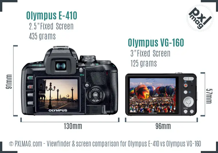 Olympus E-410 vs Olympus VG-160 Screen and Viewfinder comparison