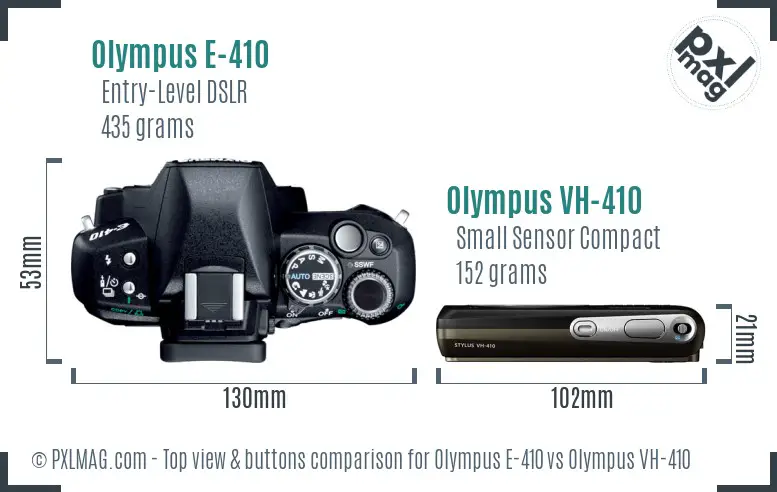 Olympus E-410 vs Olympus VH-410 top view buttons comparison