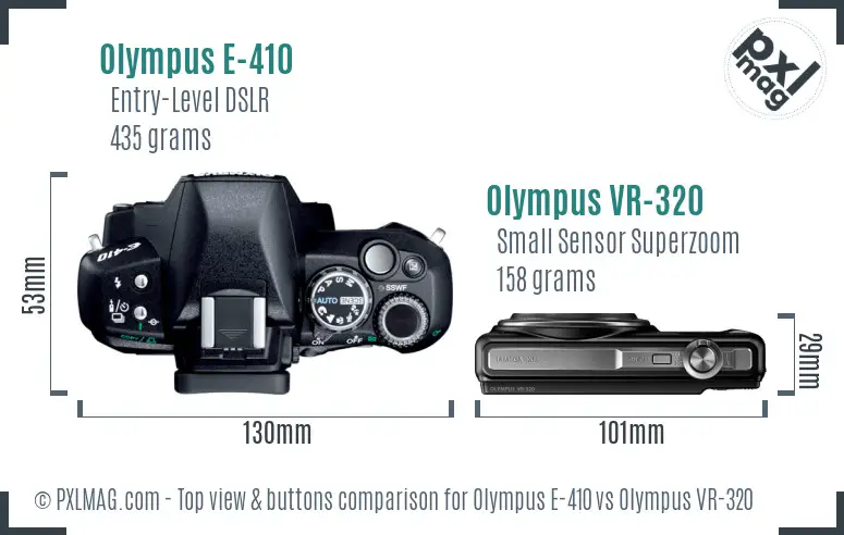 Olympus E-410 vs Olympus VR-320 top view buttons comparison