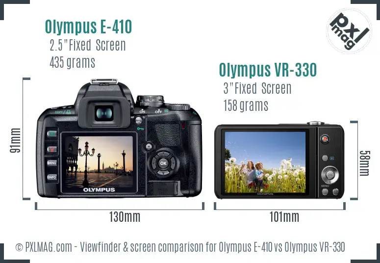 Olympus E-410 vs Olympus VR-330 Screen and Viewfinder comparison