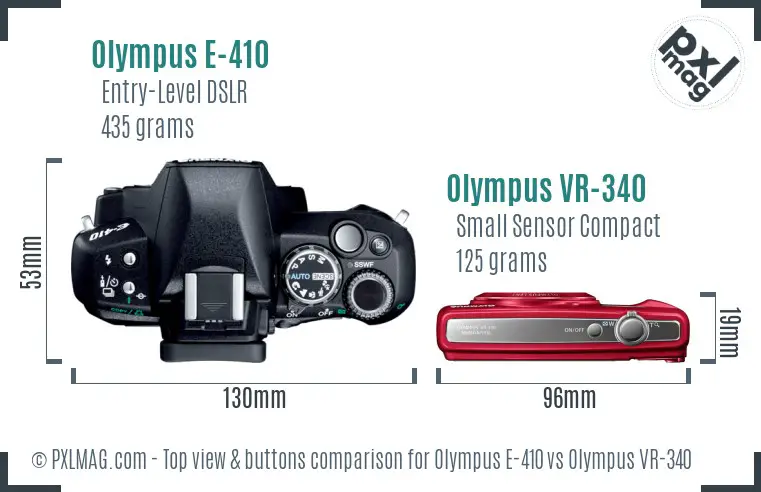 Olympus E-410 vs Olympus VR-340 top view buttons comparison
