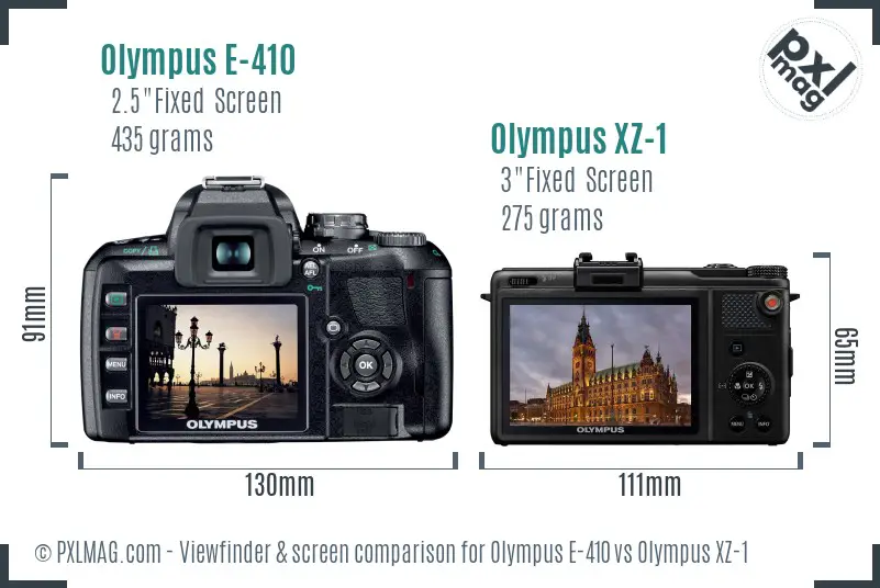 Olympus E-410 vs Olympus XZ-1 Screen and Viewfinder comparison