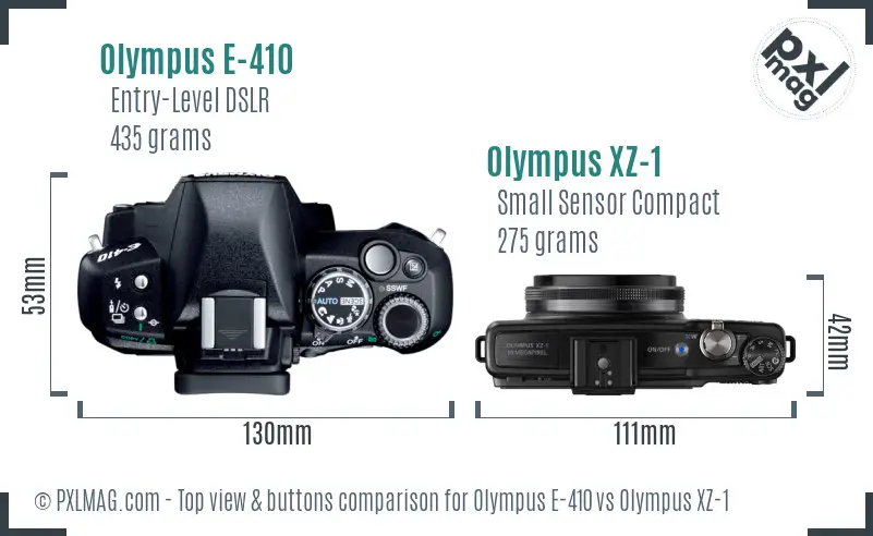 Olympus E-410 vs Olympus XZ-1 top view buttons comparison