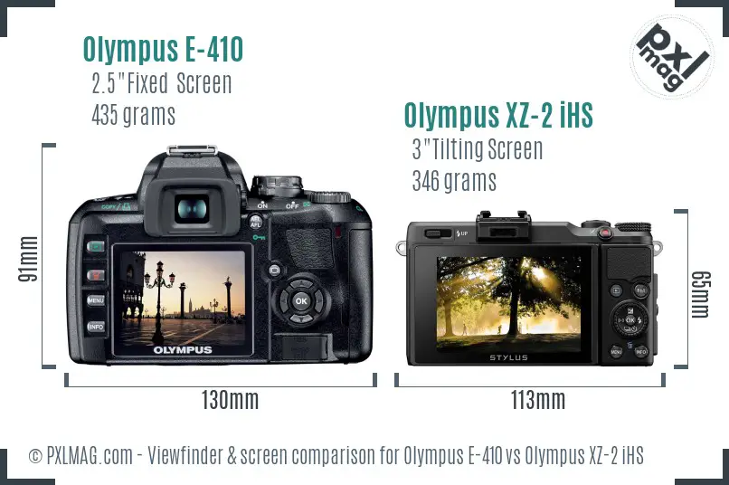 Olympus E-410 vs Olympus XZ-2 iHS Screen and Viewfinder comparison