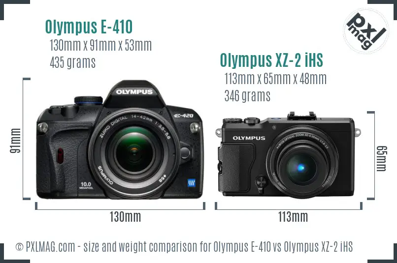 Olympus E-410 vs Olympus XZ-2 iHS size comparison