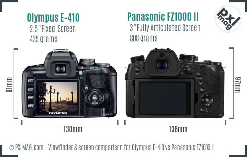 Olympus E-410 vs Panasonic FZ1000 II Screen and Viewfinder comparison