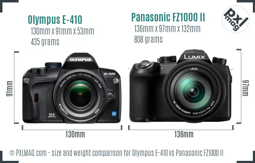 Olympus E-410 vs Panasonic FZ1000 II size comparison