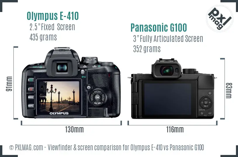 Olympus E-410 vs Panasonic G100 Screen and Viewfinder comparison