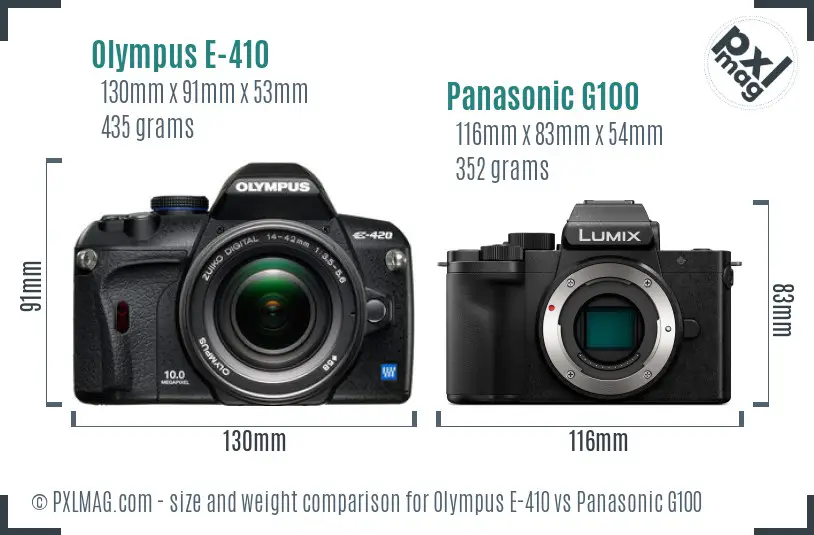 Olympus E-410 vs Panasonic G100 size comparison