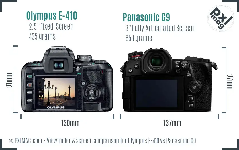 Olympus E-410 vs Panasonic G9 Screen and Viewfinder comparison