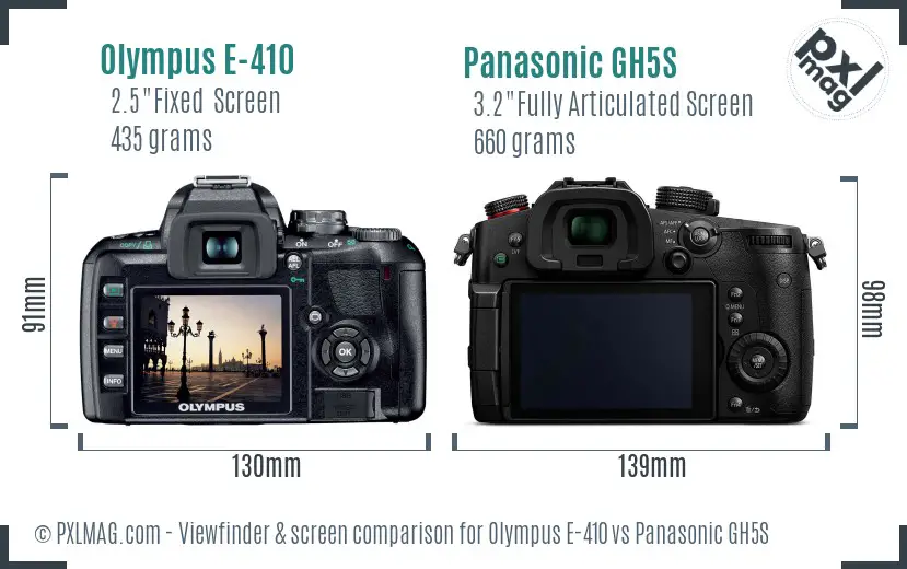 Olympus E-410 vs Panasonic GH5S Screen and Viewfinder comparison