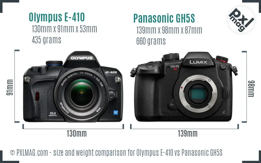 Olympus E-410 vs Panasonic GH5S size comparison