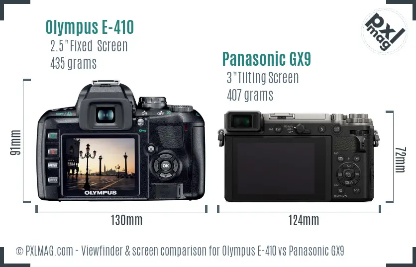 Olympus E-410 vs Panasonic GX9 Screen and Viewfinder comparison