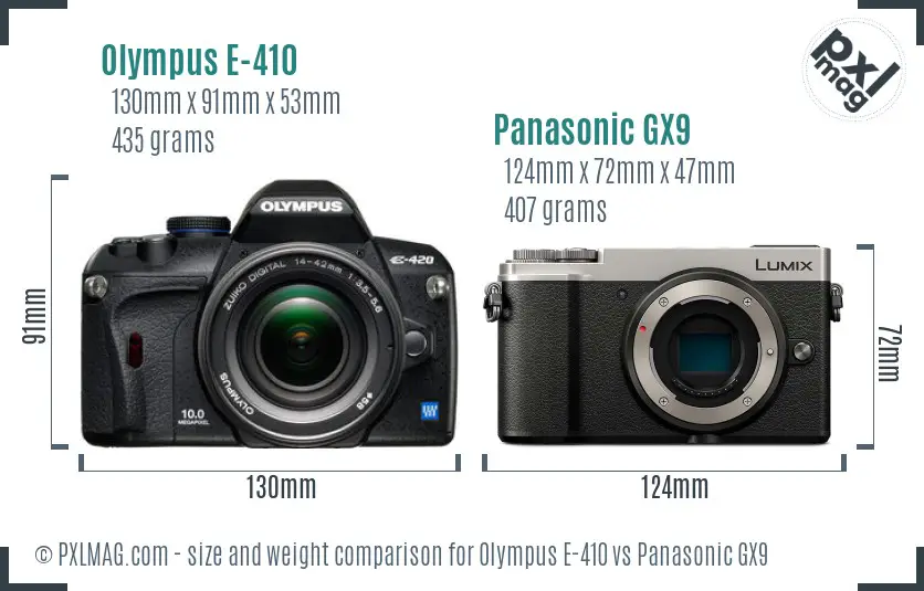 Olympus E-410 vs Panasonic GX9 size comparison
