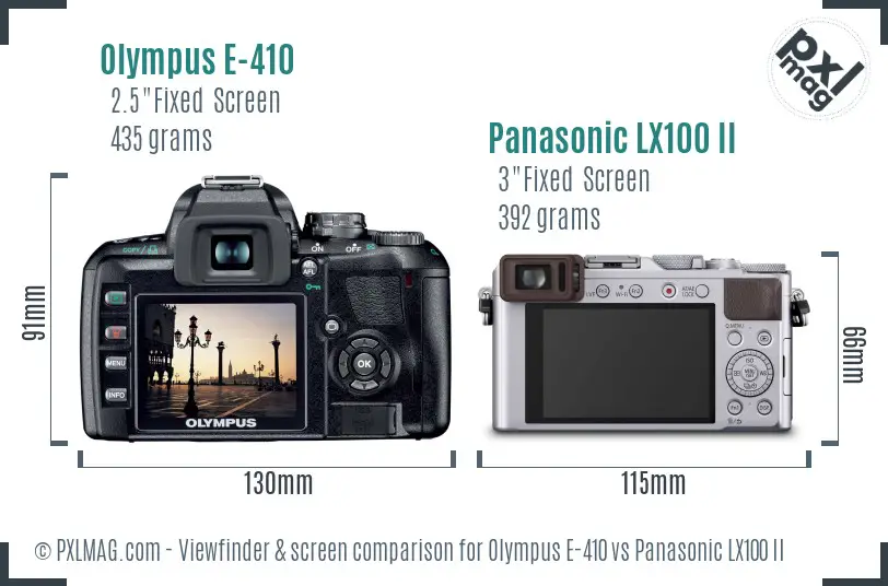 Olympus E-410 vs Panasonic LX100 II Screen and Viewfinder comparison