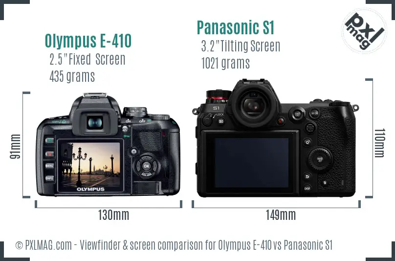 Olympus E-410 vs Panasonic S1 Screen and Viewfinder comparison