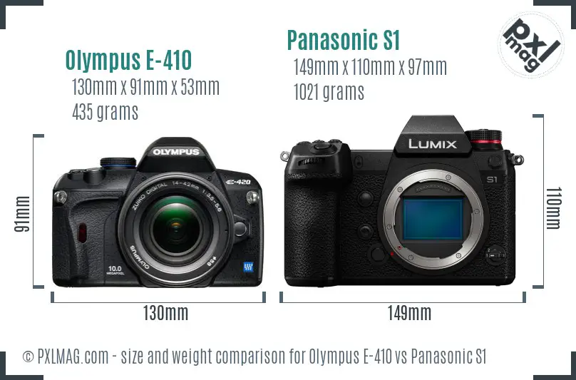 Olympus E-410 vs Panasonic S1 size comparison
