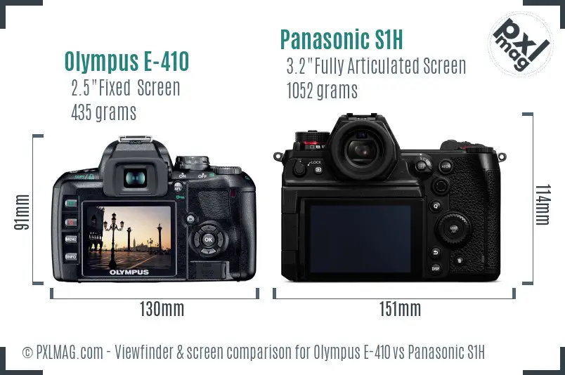 Olympus E-410 vs Panasonic S1H Screen and Viewfinder comparison