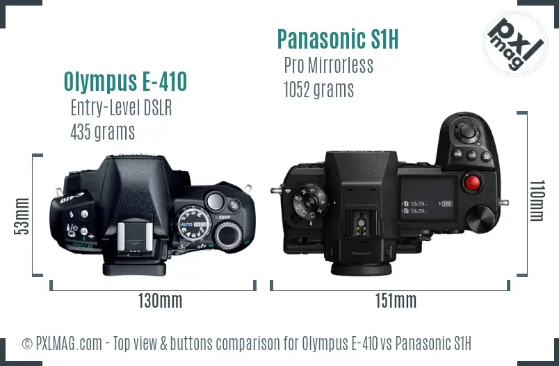 Olympus E-410 vs Panasonic S1H top view buttons comparison