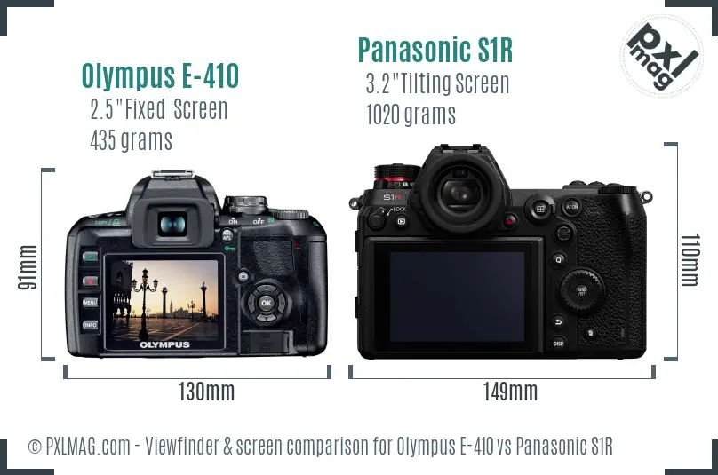 Olympus E-410 vs Panasonic S1R Screen and Viewfinder comparison
