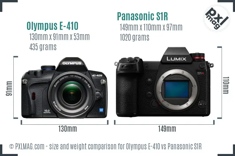 Olympus E-410 vs Panasonic S1R size comparison