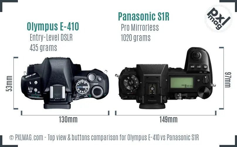 Olympus E-410 vs Panasonic S1R top view buttons comparison