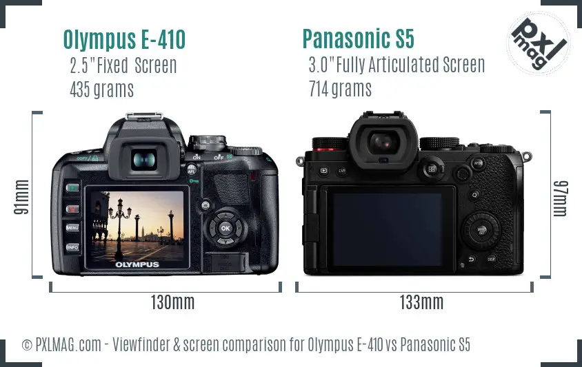 Olympus E-410 vs Panasonic S5 Screen and Viewfinder comparison