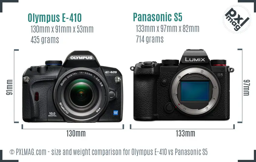 Olympus E-410 vs Panasonic S5 size comparison