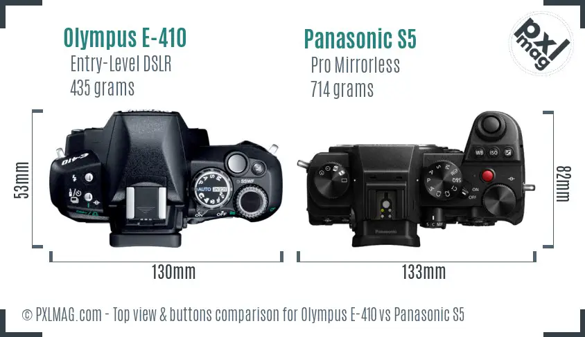 Olympus E-410 vs Panasonic S5 top view buttons comparison