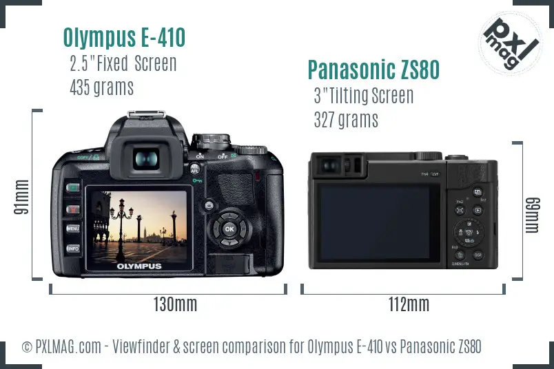 Olympus E-410 vs Panasonic ZS80 Screen and Viewfinder comparison