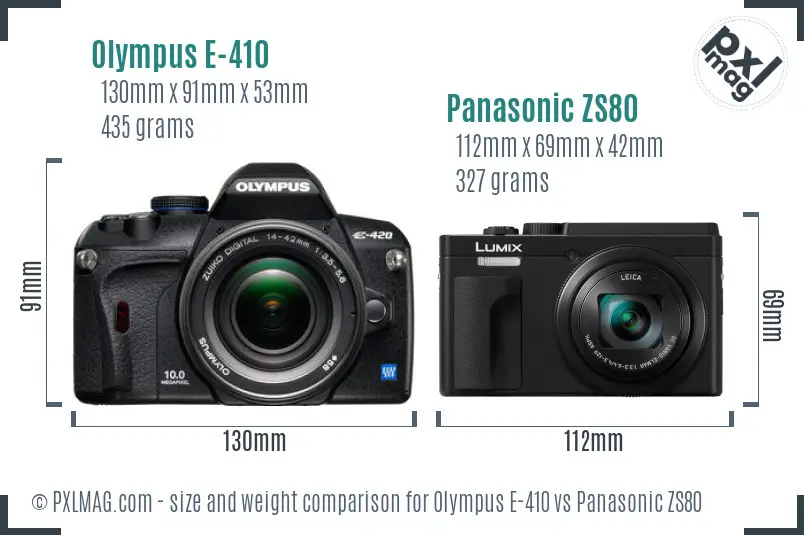 Olympus E-410 vs Panasonic ZS80 size comparison