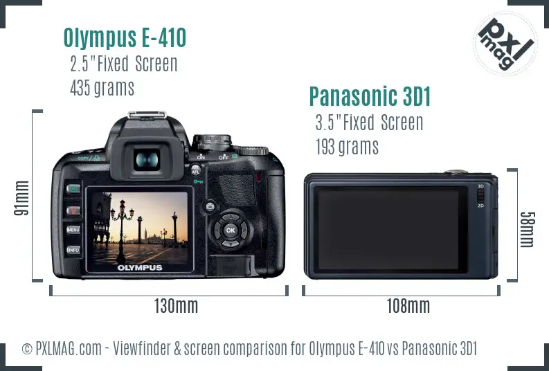 Olympus E-410 vs Panasonic 3D1 Screen and Viewfinder comparison