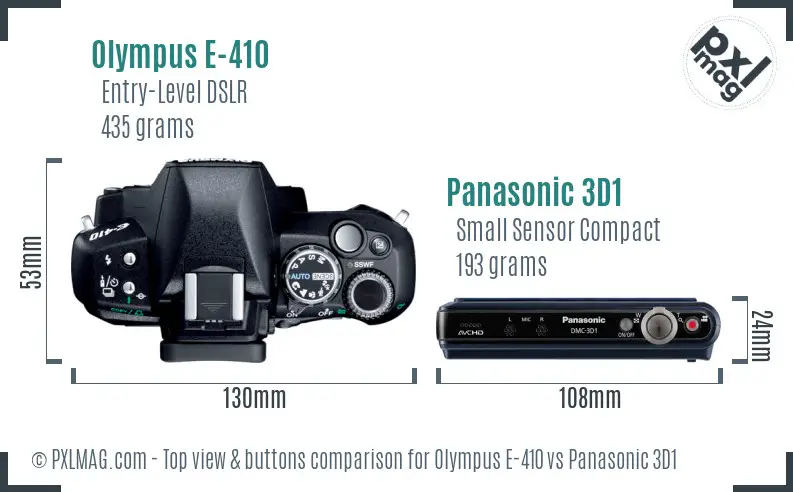 Olympus E-410 vs Panasonic 3D1 top view buttons comparison