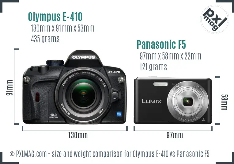 Olympus E-410 vs Panasonic F5 size comparison
