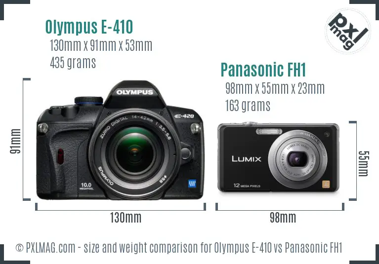 Olympus E-410 vs Panasonic FH1 size comparison